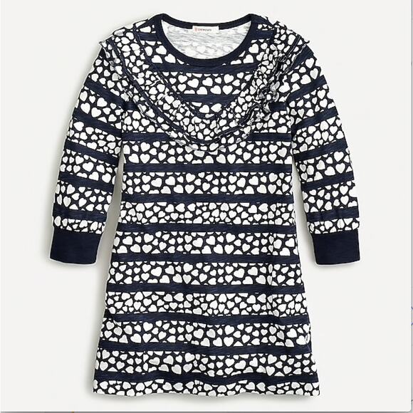 NWT J. Crew Girls' Navy & White W/Hearts & Stripes Ruffle-Front Dress - SIZE 5 - Picture 9 of 9